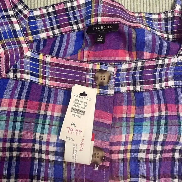 Talbots plaid linen top - Picture 3 of 5